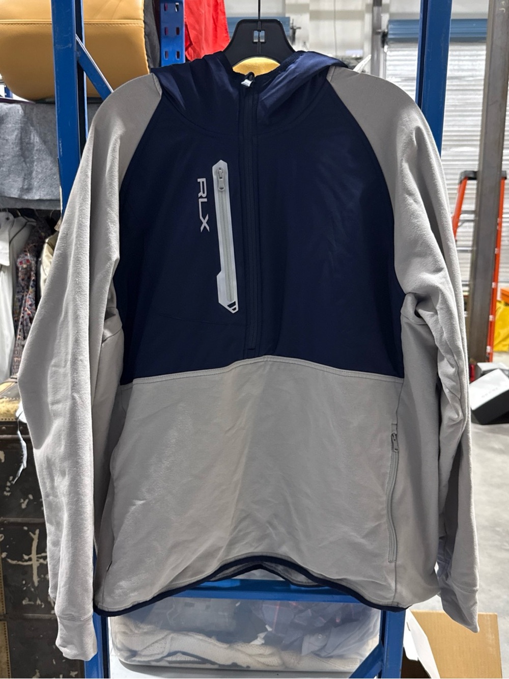 Ralph Lauren RLX Navy and Light Gray Hooded Performance Pullover
